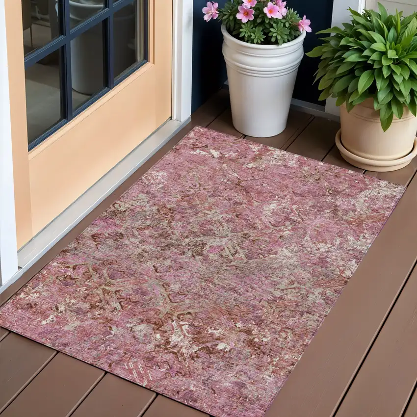 Pink Blush And Mauve Geometric Washable Indoor Outdoor Area Rug Photo 1