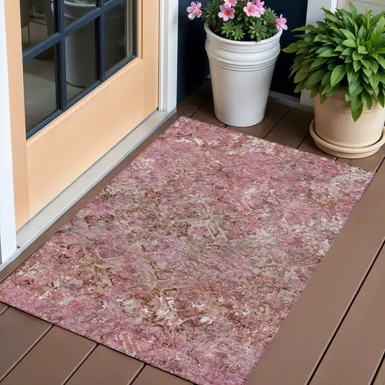 Pink Blush And Mauve Geometric Washable Indoor Outdoor Area Rug Photo 1