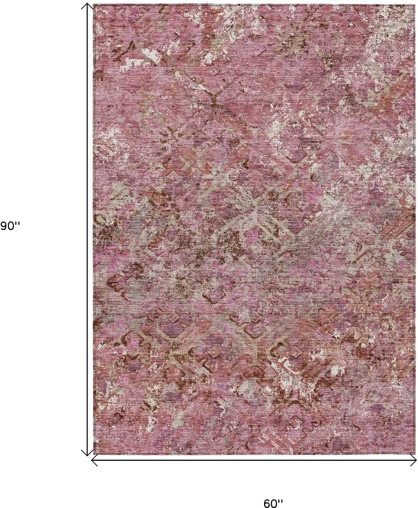 Pink Blush And Mauve Geometric Washable Indoor Outdoor Area Rug Photo 9