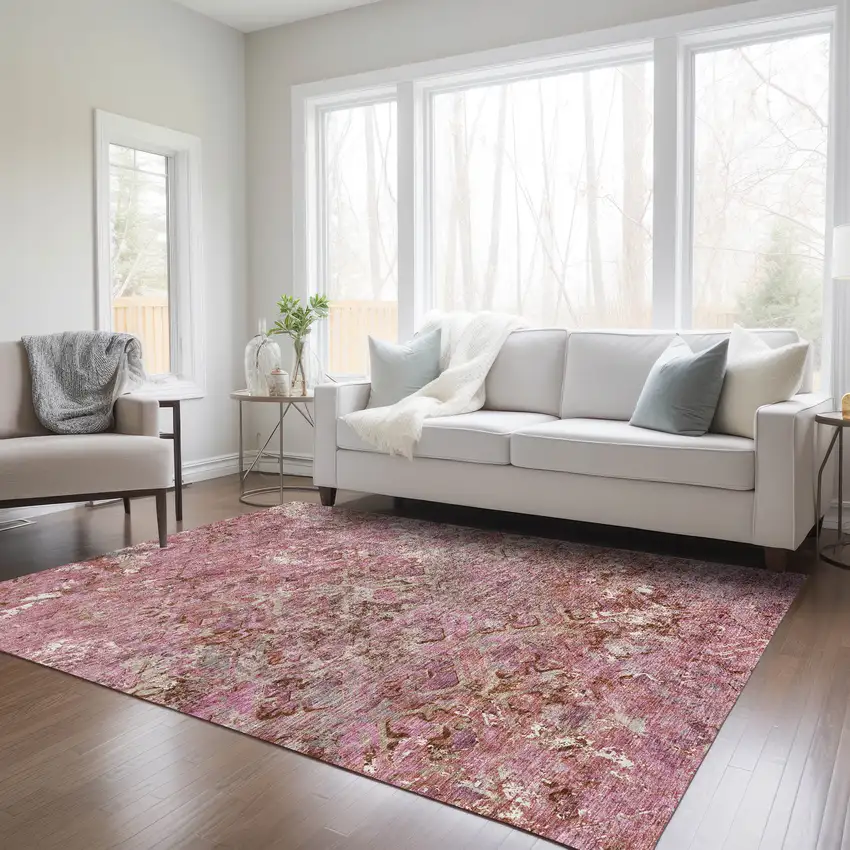 Pink Blush And Mauve Geometric Washable Indoor Outdoor Area Rug Photo 7