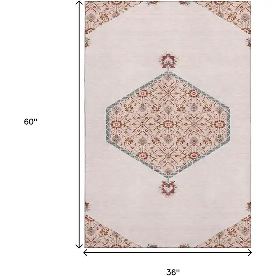 Pink Burgundy And Gray Oriental Washable Area Rug With UV Protection Photo 9