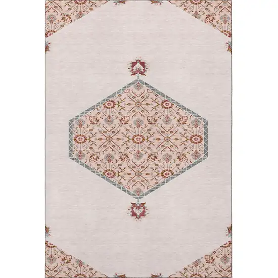 Pink Burgundy And Gray Oriental Washable Area Rug With UV Protection Photo 3
