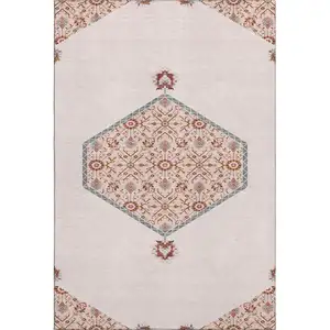 Photo of Pink Burgundy And Gray Oriental Washable Area Rug With UV Protection