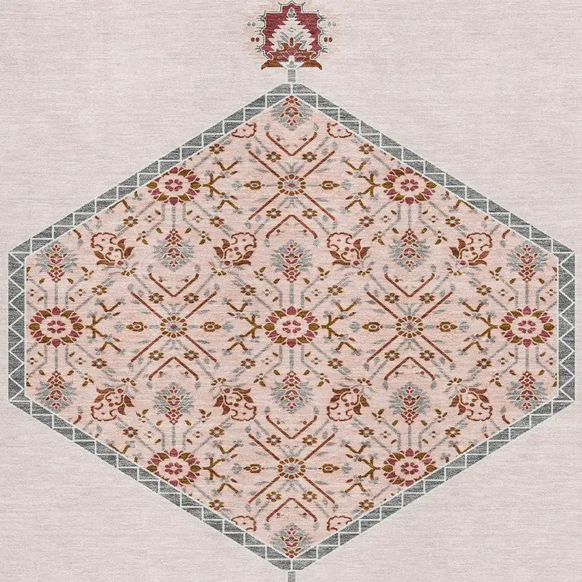 Pink Burgundy And Gray Oriental Washable Area Rug With UV Protection Photo 2