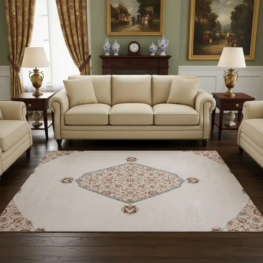 Pink Burgundy And Gray Oriental Washable Area Rug With UV Protection Photo 1