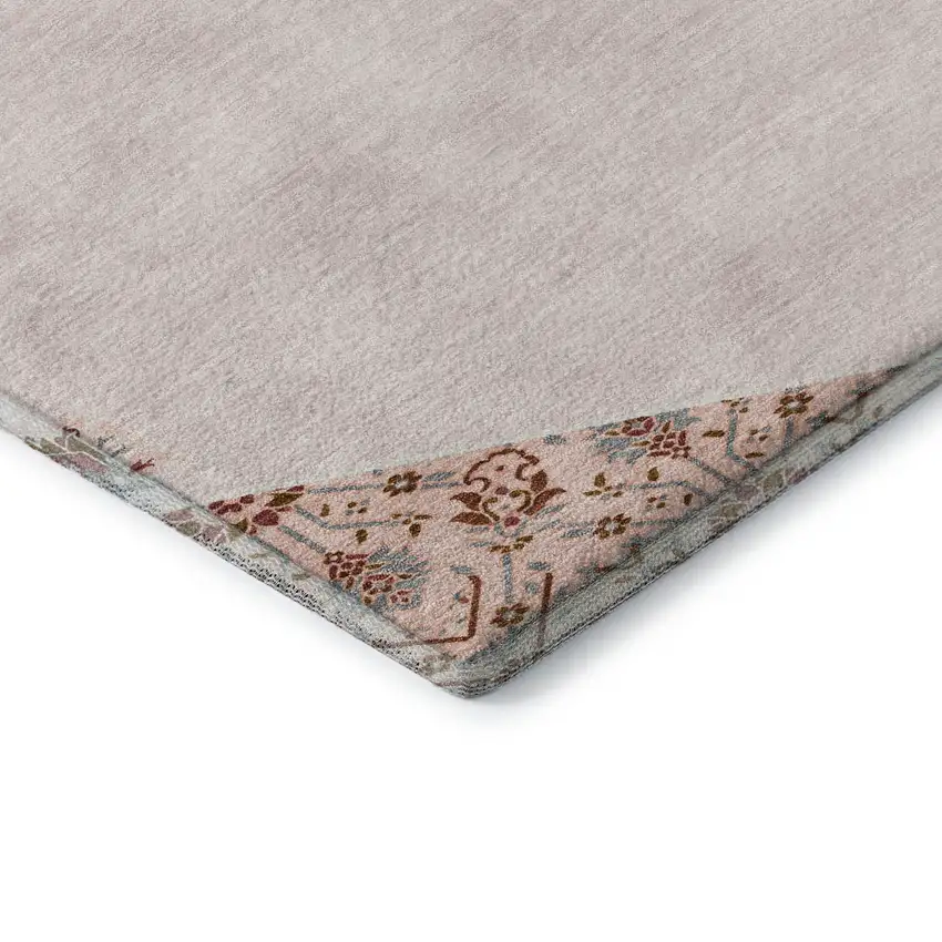Pink Burgundy And Gray Oriental Washable Area Rug With UV Protection Photo 7