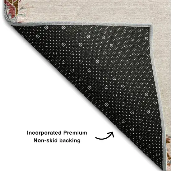 Pink Burgundy And Gray Oriental Washable Area Rug With UV Protection Photo 6