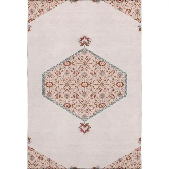 Pink Burgundy And Gray Oriental Washable Area Rug With UV Protection Photo 1