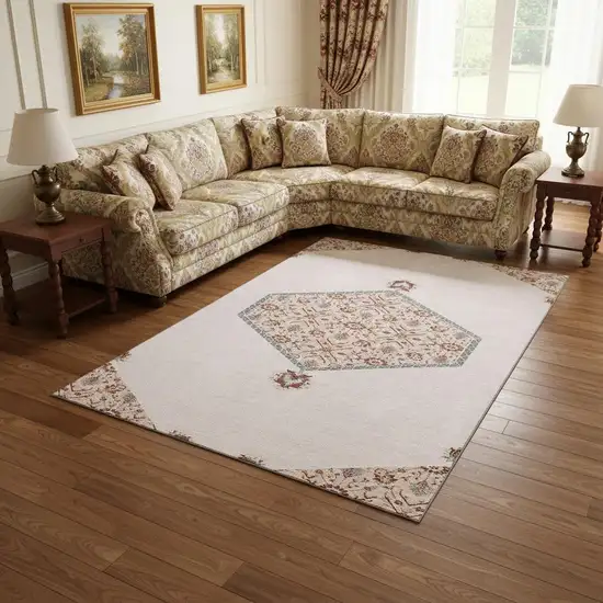 Pink Burgundy And Gray Oriental Washable Area Rug With UV Protection Photo 2