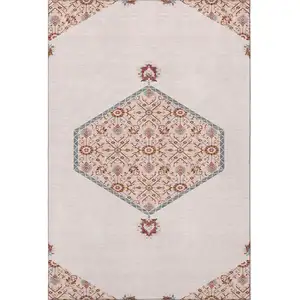 Photo of Pink Burgundy And Gray Oriental Washable Area Rug With UV Protection
