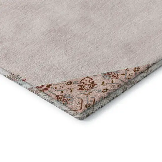 Pink Burgundy And Gray Oriental Washable Area Rug With UV Protection Photo 7