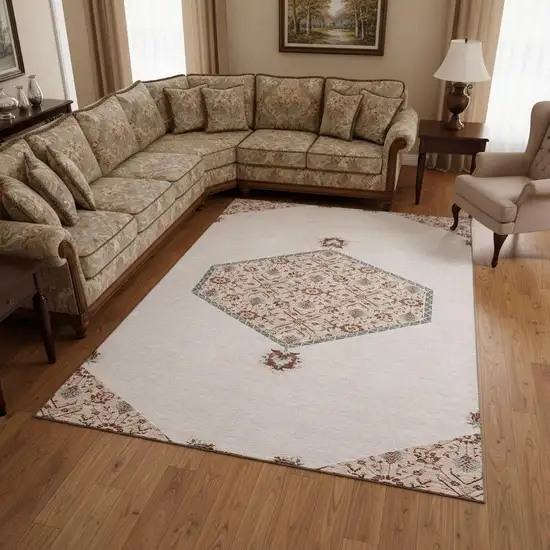 Pink Burgundy And Gray Oriental Washable Area Rug With UV Protection Photo 2