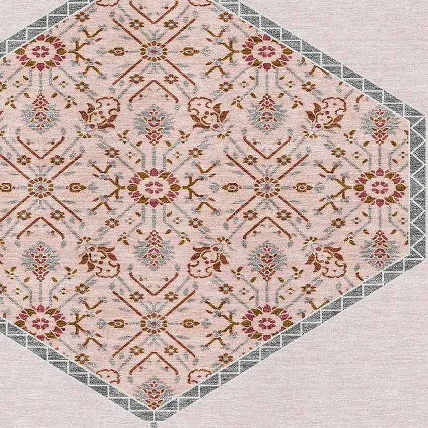 Pink Burgundy And Gray Oriental Washable Area Rug With UV Protection Photo 2