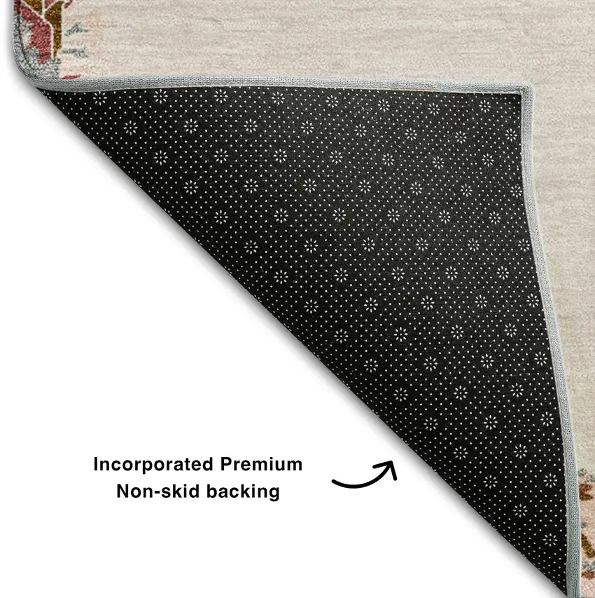 Pink Burgundy And Gray Oriental Washable Area Rug With UV Protection Photo 6