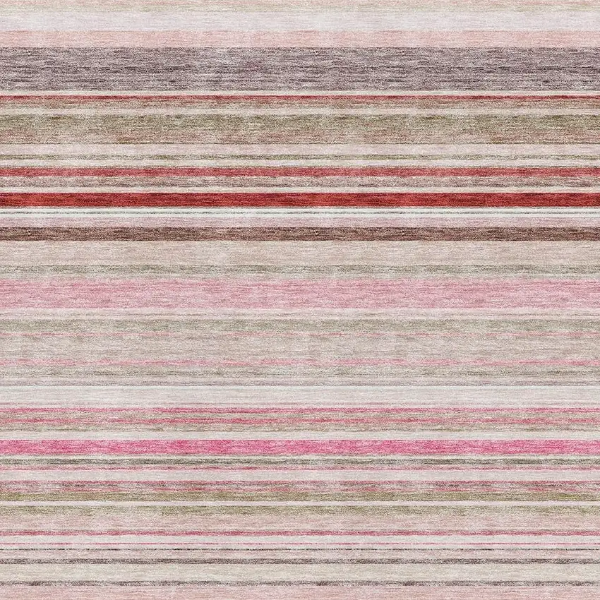 Pink Burgundy And Ivory Striped Washable Area Rug With UV Protection Photo 2