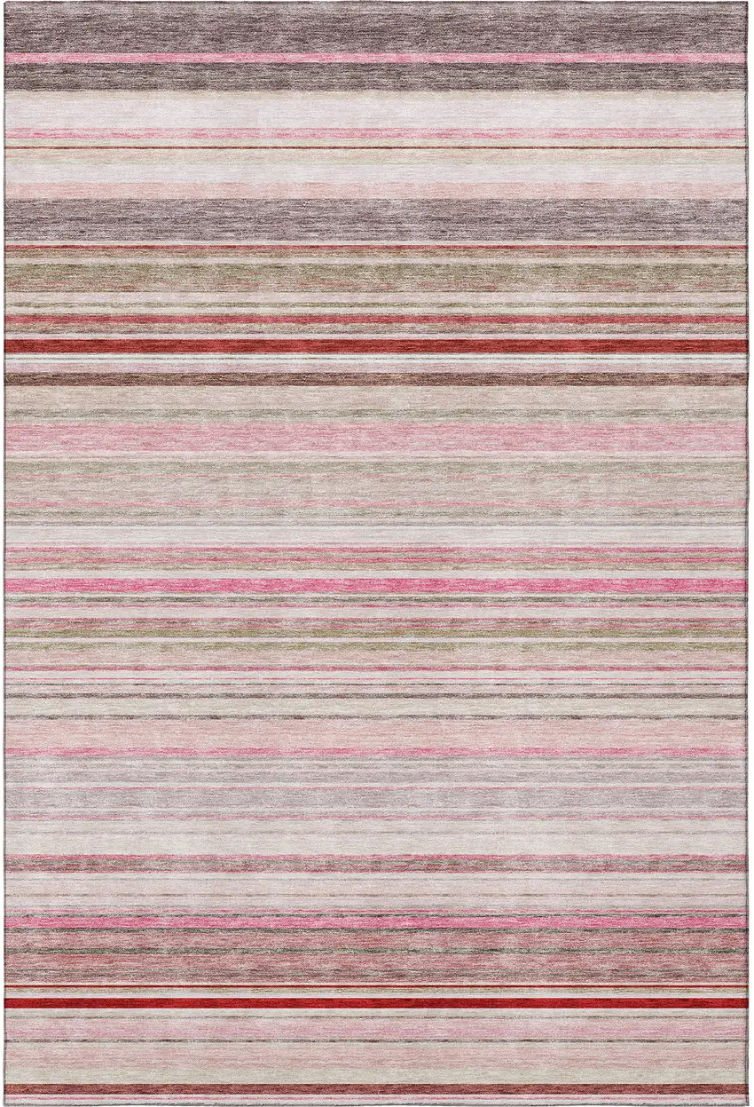 Pink Burgundy And Ivory Striped Washable Area Rug With UV Protection Photo 3