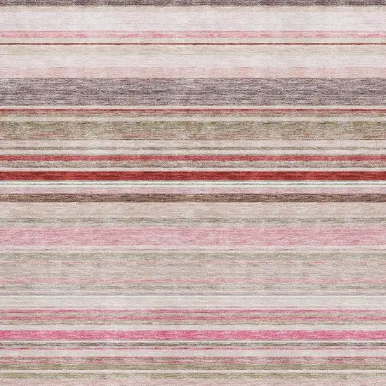 Pink Burgundy And Ivory Striped Washable Area Rug With UV Protection Photo 2