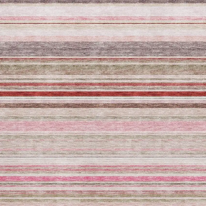 Pink Burgundy And Ivory Striped Washable Area Rug With UV Protection Photo 2