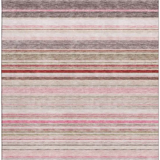 Pink Burgundy And Ivory Striped Washable Area Rug With UV Protection Photo 2