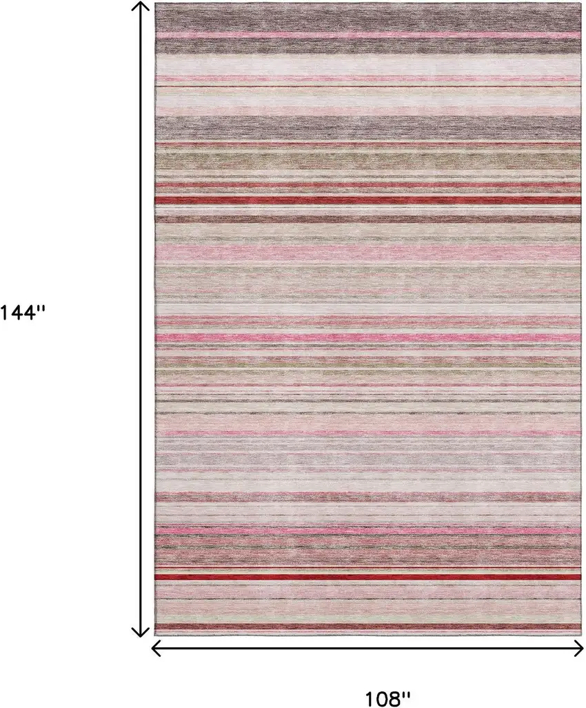Pink Burgundy And Ivory Striped Washable Area Rug With UV Protection Photo 9