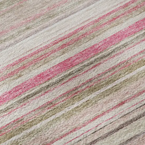 Pink Burgundy And Ivory Striped Washable Area Rug With UV Protection Photo 8