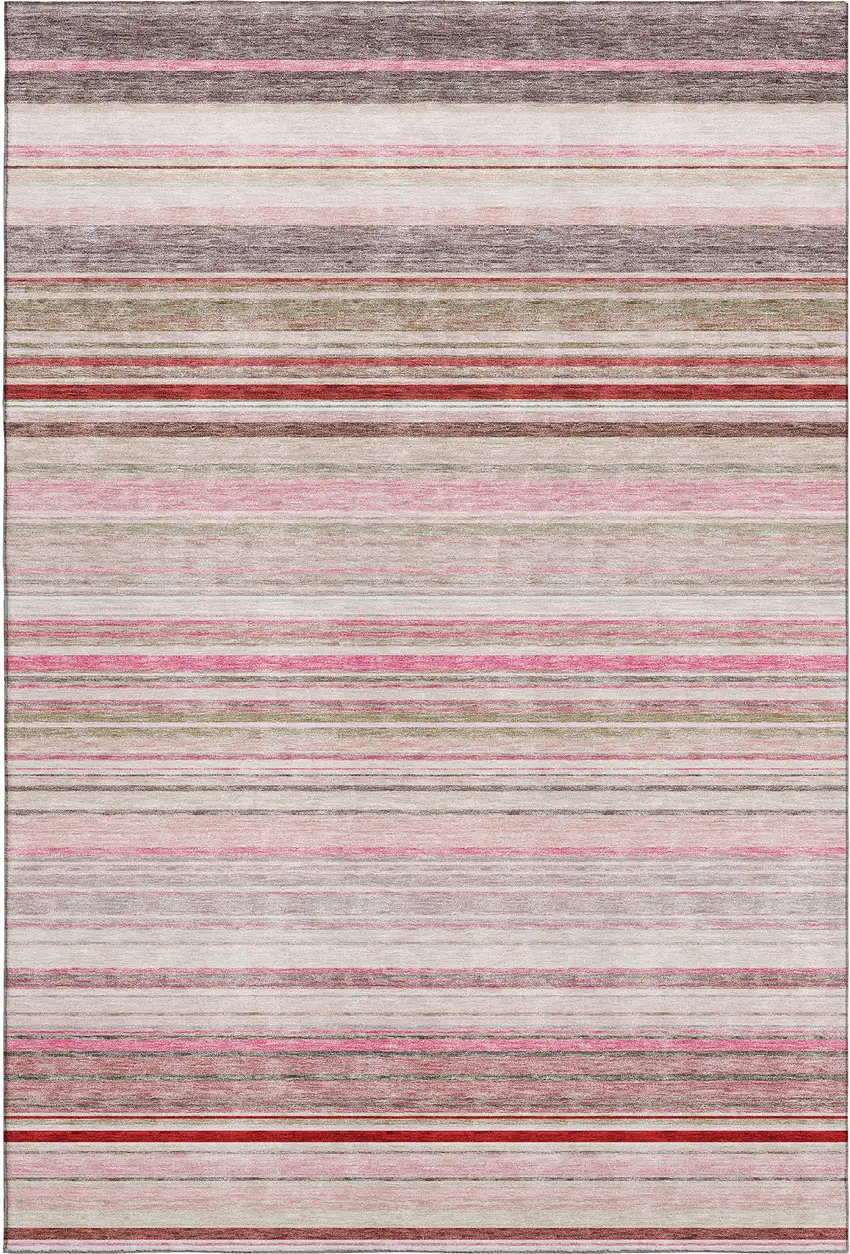 Pink Burgundy And Ivory Striped Washable Area Rug With UV Protection Photo 1