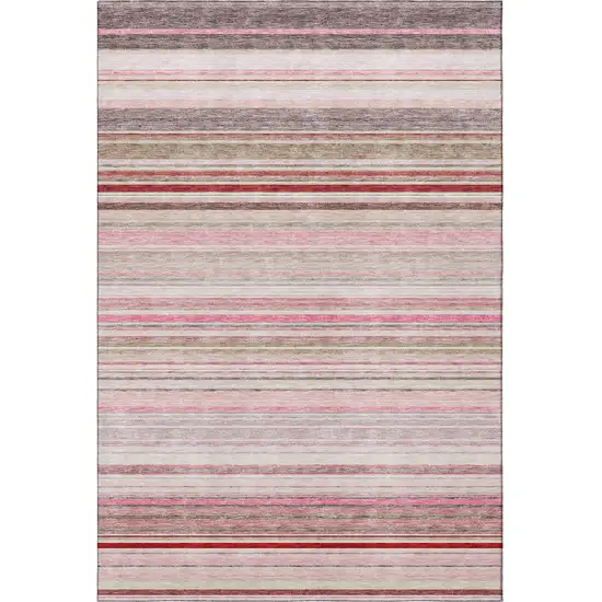 Pink Burgundy And Ivory Striped Washable Area Rug With UV Protection Photo 2