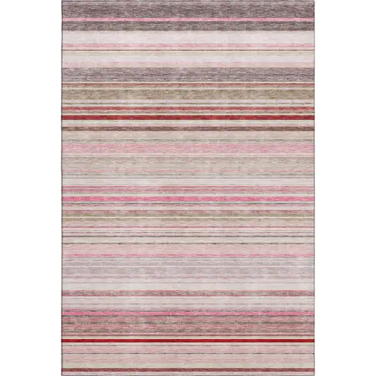 Pink Burgundy And Ivory Striped Washable Area Rug With UV Protection Photo 1