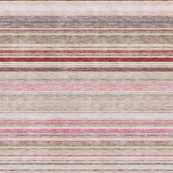 Pink Burgundy And Ivory Striped Washable Area Rug With UV Protection Photo 2