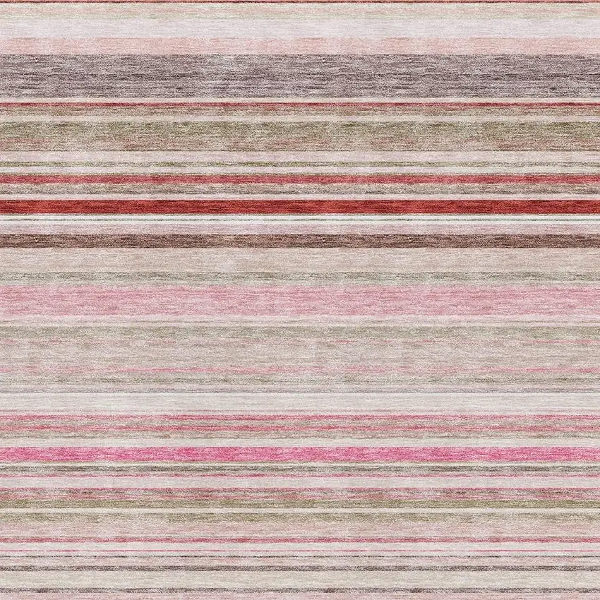Pink Burgundy And Ivory Striped Washable Area Rug With UV Protection Photo 2