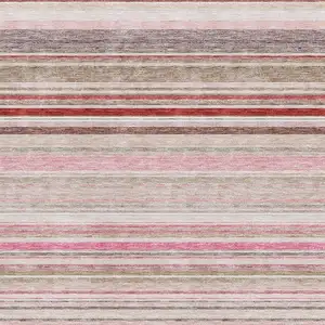 Photo of Pink Burgundy And Ivory Striped Washable Area Rug With UV Protection