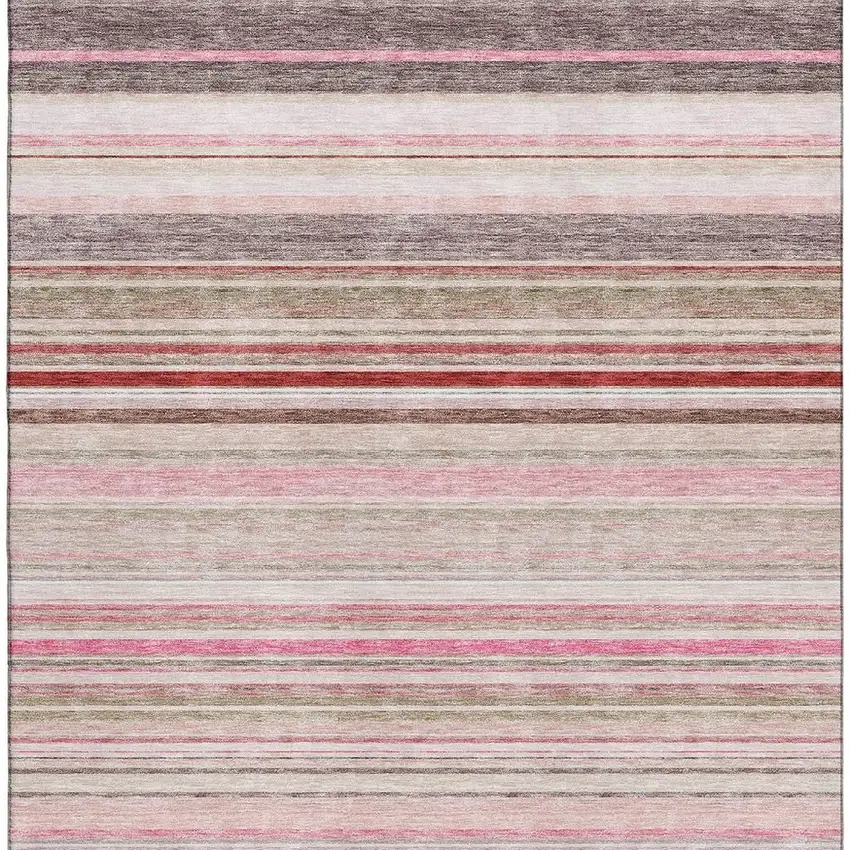 Pink Burgundy And Ivory Striped Washable Area Rug With UV Protection Photo 3