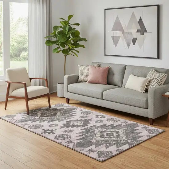 Pink Charcoal And Gray Tribal Washable Area Rug With UV Protection Photo 2