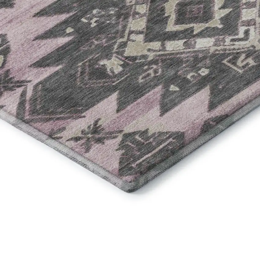 Pink Charcoal And Gray Tribal Washable Area Rug With UV Protection Photo 7