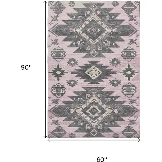 Pink Charcoal And Gray Tribal Washable Area Rug With UV Protection Photo 8
