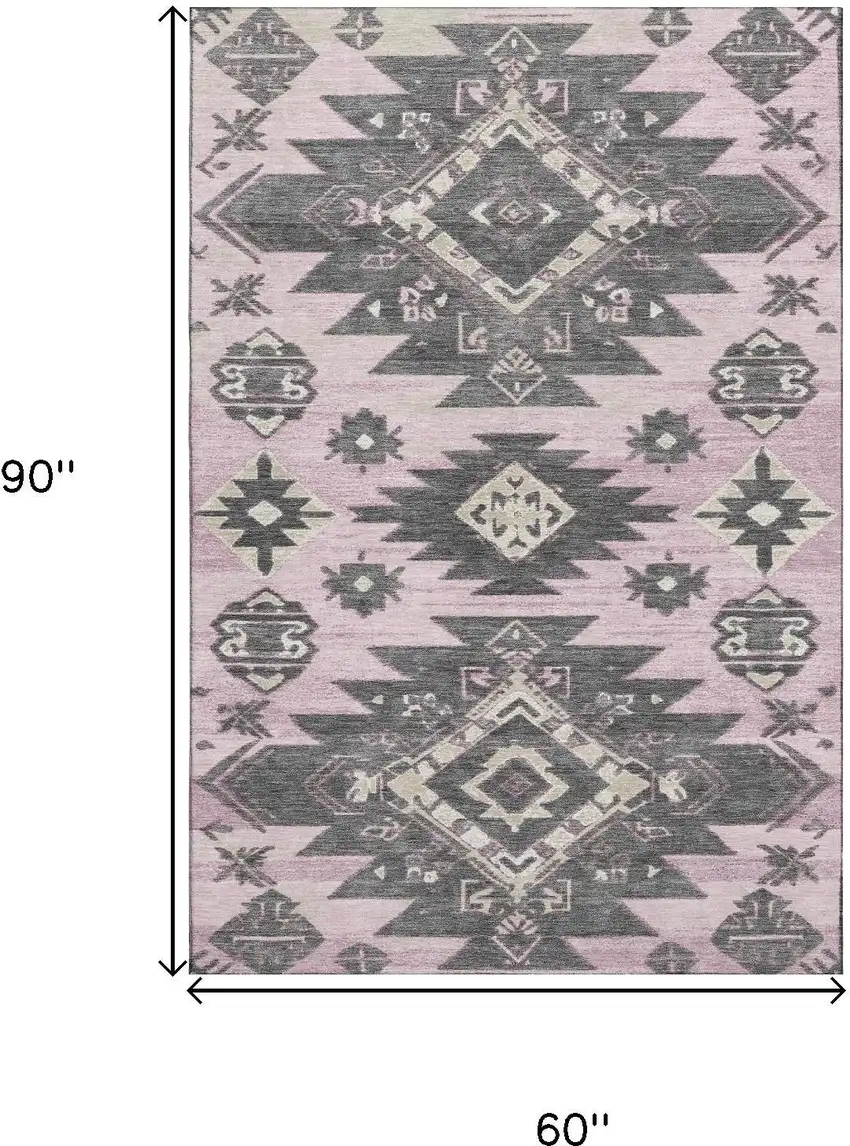Pink Charcoal And Gray Tribal Washable Area Rug With UV Protection Photo 8