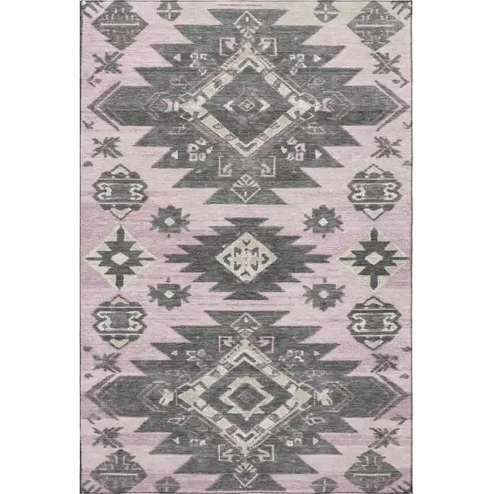 Pink Charcoal And Gray Tribal Washable Area Rug With UV Protection Photo 3