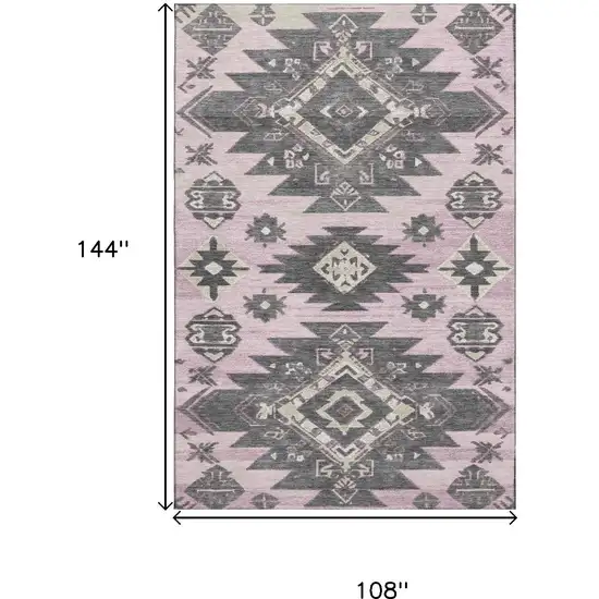 Pink Charcoal And Gray Tribal Washable Area Rug With UV Protection Photo 9