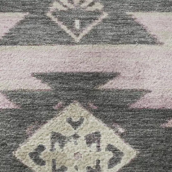 Pink Charcoal And Gray Tribal Washable Area Rug With UV Protection Photo 8