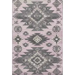 Photo of Pink Charcoal And Gray Tribal Washable Area Rug With UV Protection