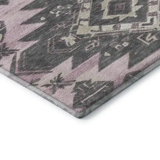 Pink Charcoal And Gray Tribal Washable Area Rug With UV Protection Photo 8