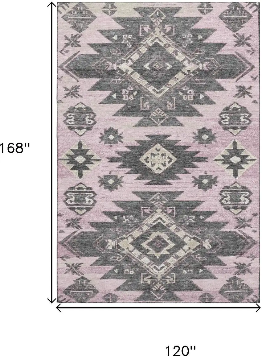 Pink Charcoal And Gray Tribal Washable Area Rug With UV Protection Photo 9