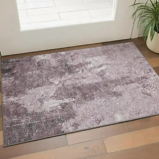 Pink Charcoal And Ivory Abstract Washable Area Rug With UV Protection Photo 2