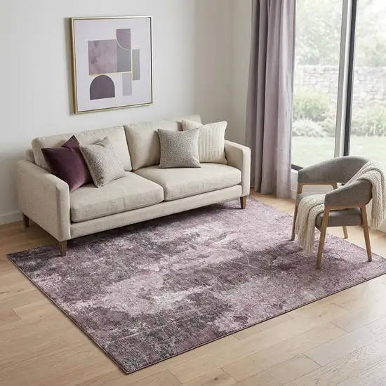 Pink Charcoal And Ivory Abstract Washable Area Rug With UV Protection Photo 1