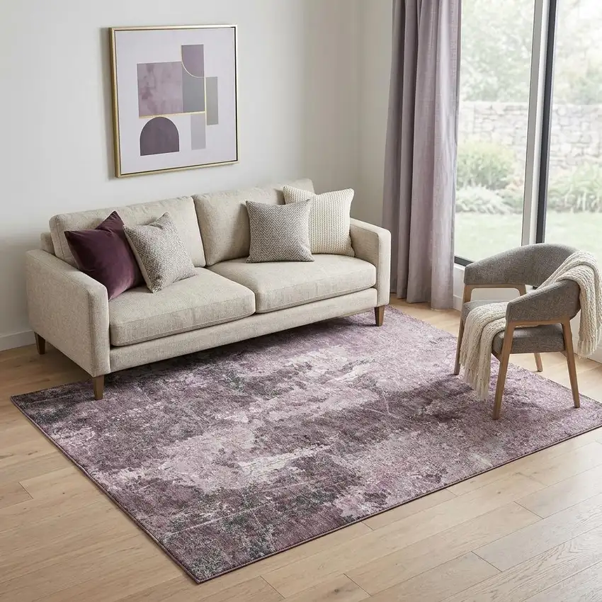 Pink Charcoal And Ivory Abstract Washable Area Rug With UV Protection Photo 1