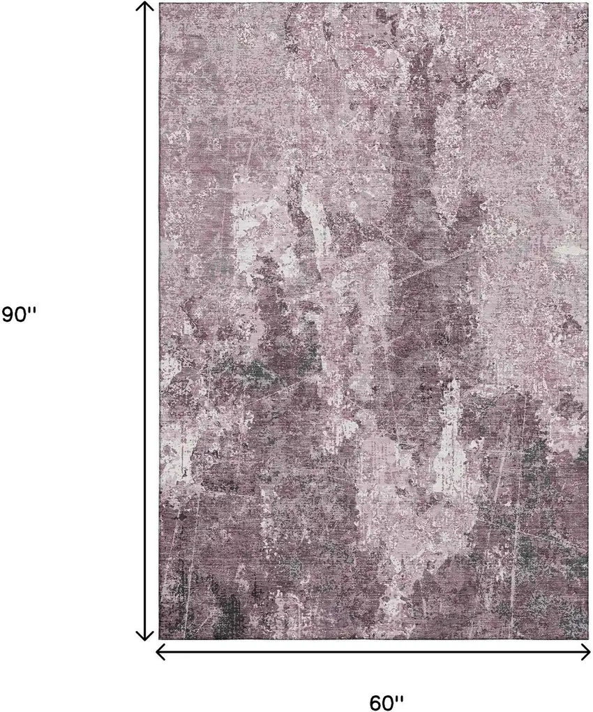 Pink Charcoal And Ivory Abstract Washable Area Rug With UV Protection Photo 6