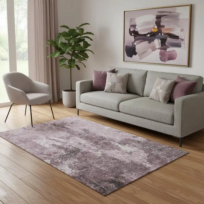 Pink Charcoal And Ivory Abstract Washable Area Rug With UV Protection Photo 2
