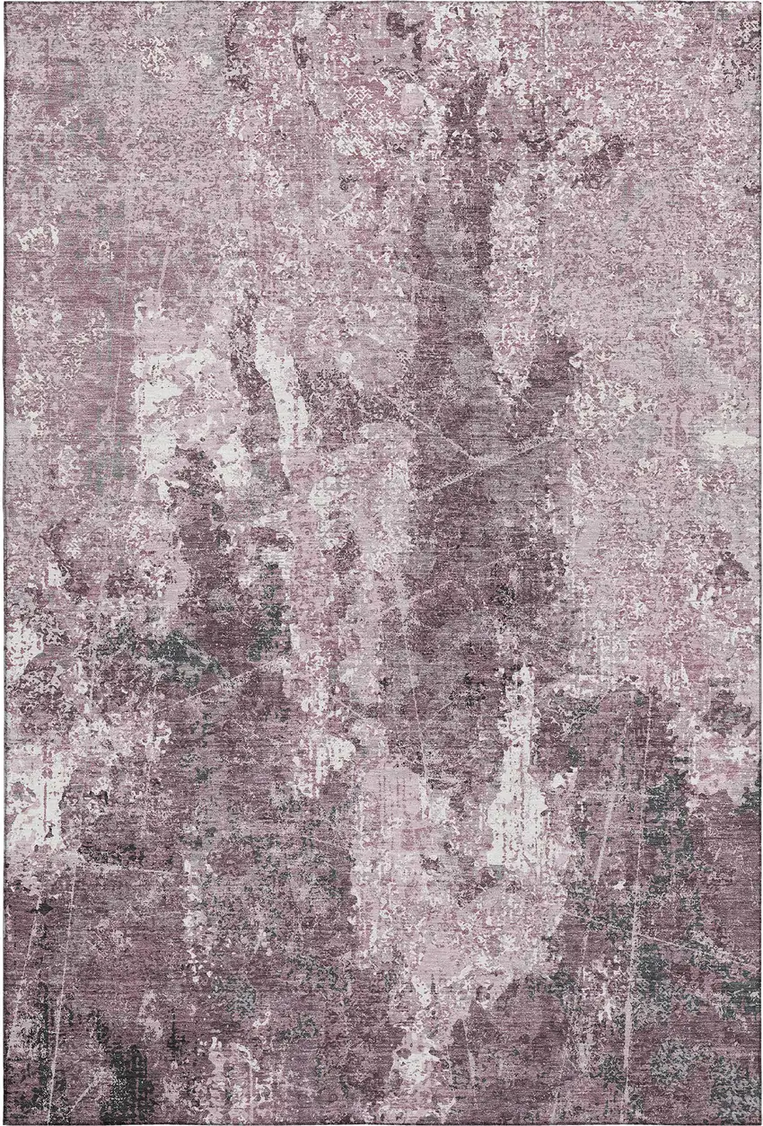 Pink Charcoal And Ivory Abstract Washable Area Rug With UV Protection Photo 1