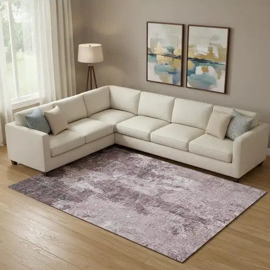 Pink Charcoal And Ivory Abstract Washable Area Rug With UV Protection Photo 2