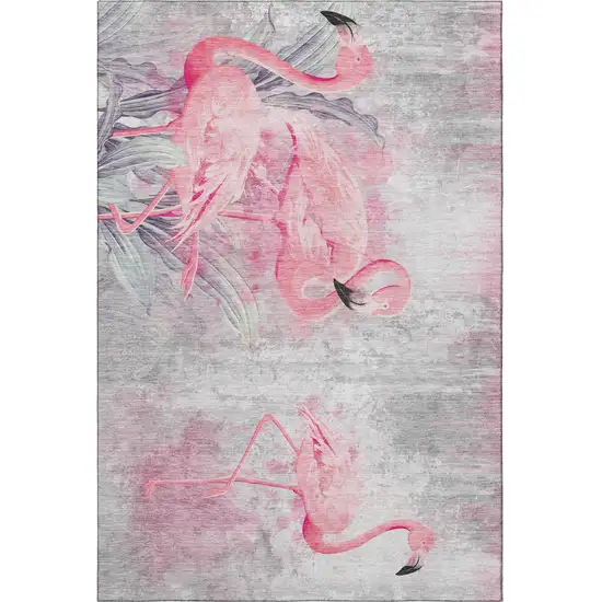 Pink Charcoal And Ivory Geometric Washable Area Rug With UV Protection Photo 4